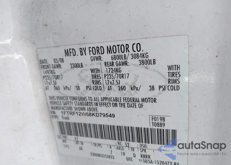 2008 Ford F150 из США, поврежденный, VIN 1FTRF12W68KD79549